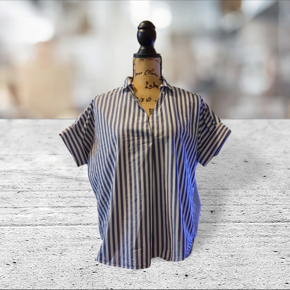 Madewell size S strightly cropped blue and white striped top - Picture 7 of 10